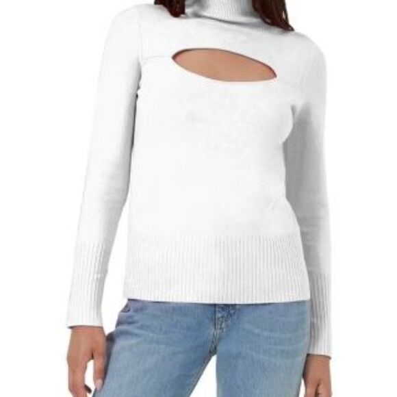 French Connection Babysoft Cutout Long Sleeve Sweater Top White Medium NWT - Picture 1 of 2